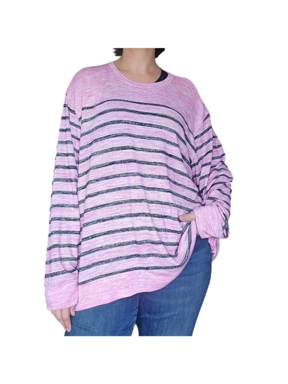 St. John's Bay Pink Black Striped Crewneck Pullover Women Size 2XL Spring Casual